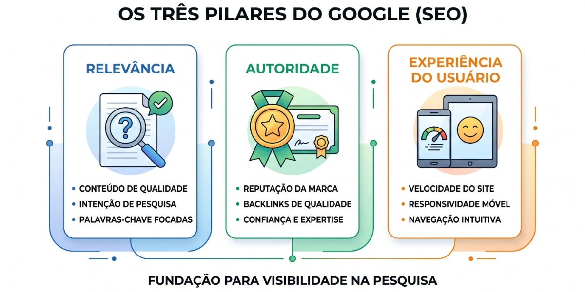 SEO para Pequenas Empresas: guia prático para começar 2 três pilares do SEO para pequenas empresas: relevância, autoridade e experiência